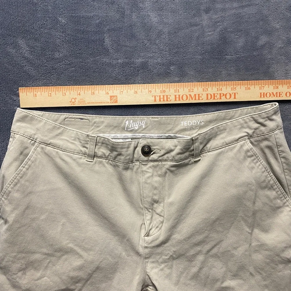 Mugsy Teddys Mens Khaki Chino Shorts Size 38 w/ 9 Inch Inseam Stretch K6SNLK Tan